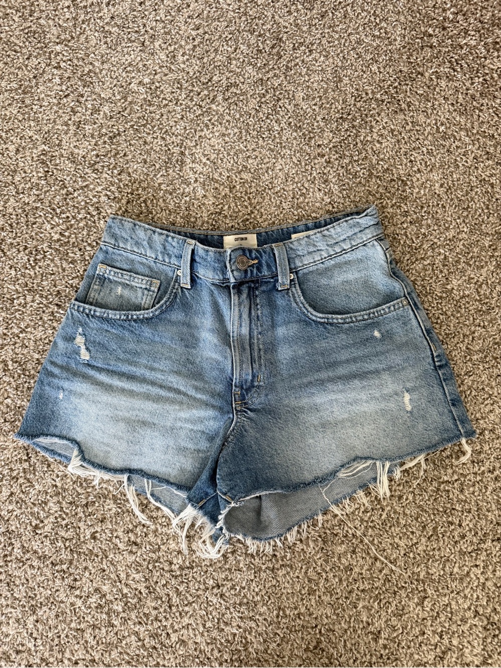 Cotton On Light Wash Distressed Denim Shorts